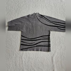 Calligraphie Gray Knit Sweater Sequins And Beading Size Large L Striped Pullover